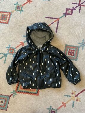 Kids Black Hooded Raincoat with White Dot Print